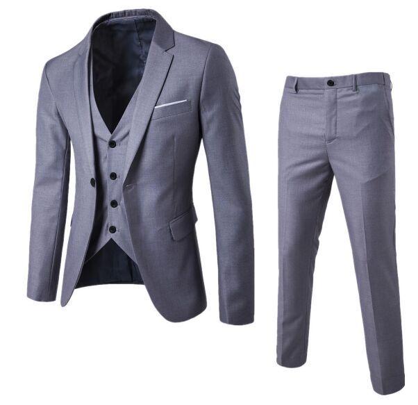 Korean Style Men's Slim Fit Three-Piece Suit - Business, Formal, or Wedding Wear