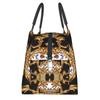 Gold Baroque Elegance Insulated Lunch Bag for Women Leakproof Geometric Patterns Cooler Thermal Lunch Box Beach Camping Travel