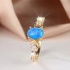 Cushion Cut Square Rainbow White Fire Opal Rings For Women Gold Horse Eye Zircon Charm Leaf Wedding Bands Party Jewelry CZ