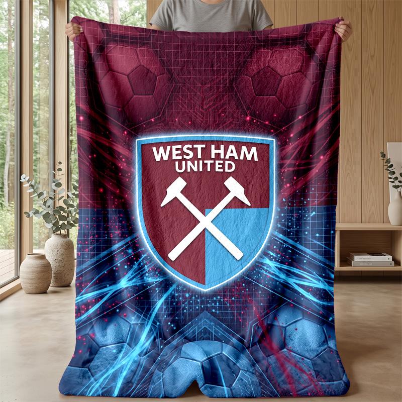 West Ham United Fußball-Print Flanelldecke, Weiche Warme Leichte Überwurfdecke für Sofa Bett Camping