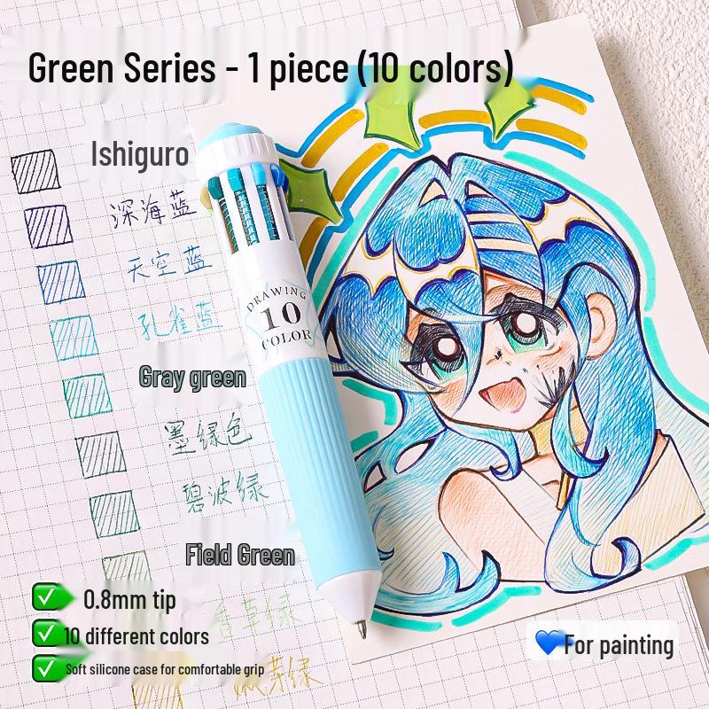 Blue Fruit 60-Color Press-Type Multicolor Ballpoint Pen Set – Ten-Color All-in-One Multifunctional Journal Pen.