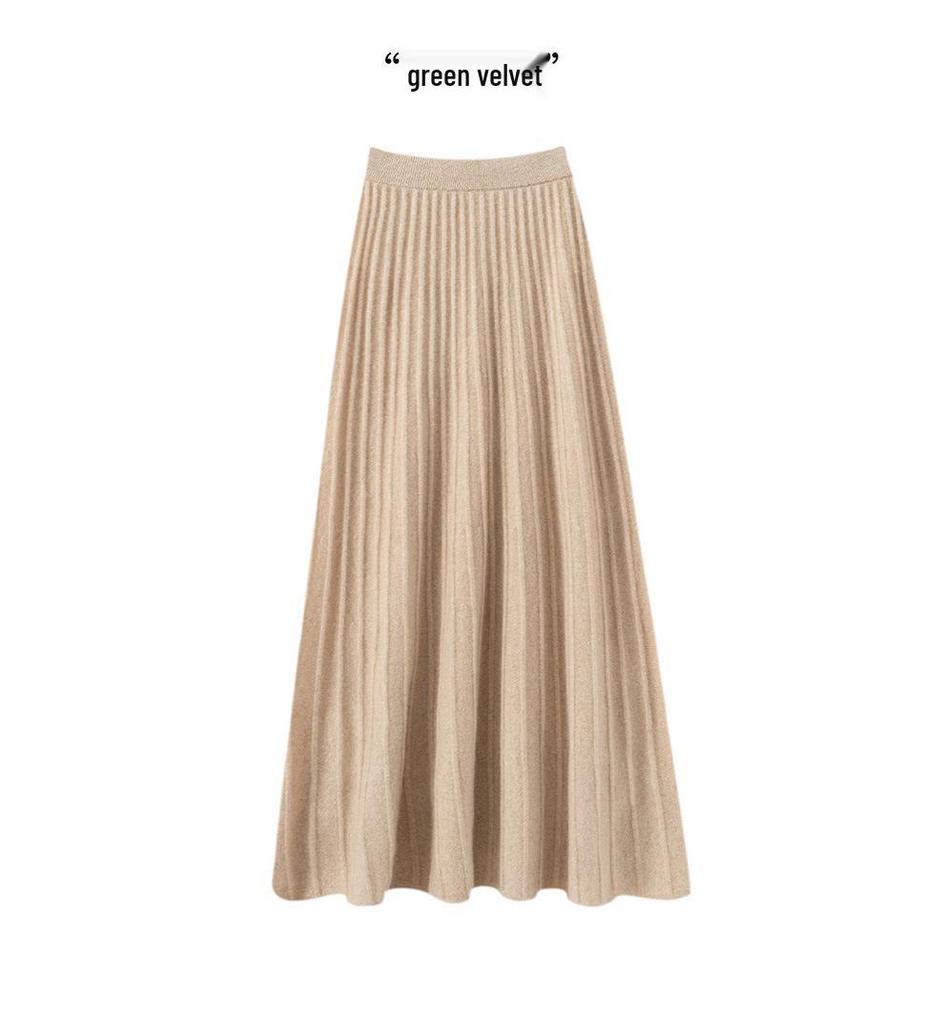 100% Pure Cashmere Women's Solid Color High-Waist Plush Skirt, Autumn/Winter Fashion, Draped Elastic Umbrella Design.