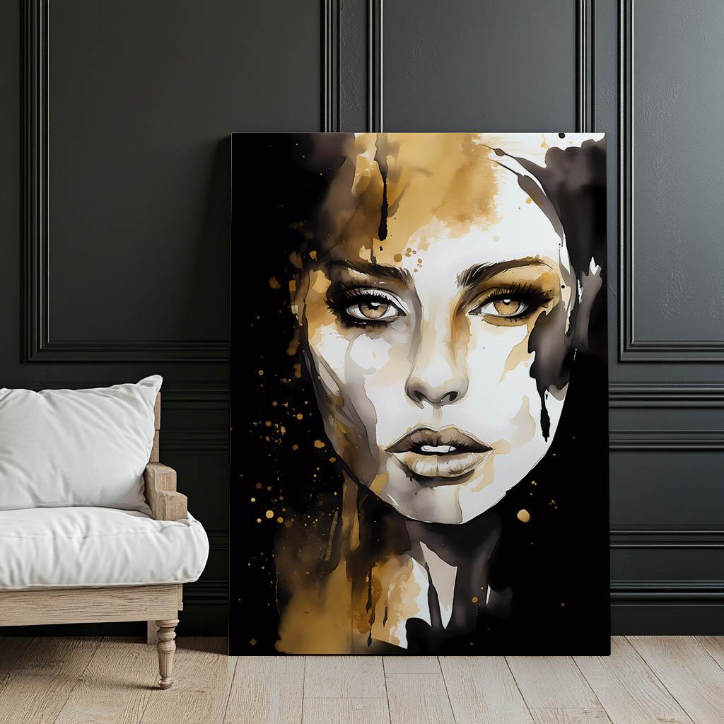 Portret Kobiety - Czerń I Złoto Portret Kobiety - Czerń I Złoto, 50X70 Cm, Bez Ramy, Płótno Premium Na Blejtramie