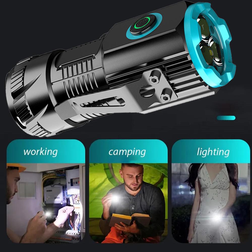 4000MAH Kraftfull LED-ficklampa TYPE-C Uppladdningsbar Mini EDC COB Taktisk Ficklampa Med Svansmagnet Nöd Fiske Campinglykta