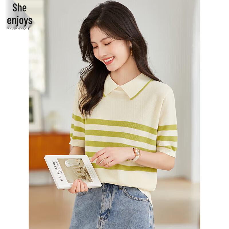 

Женская вязаная поло-футболка в полоску с цветовыми блоками M