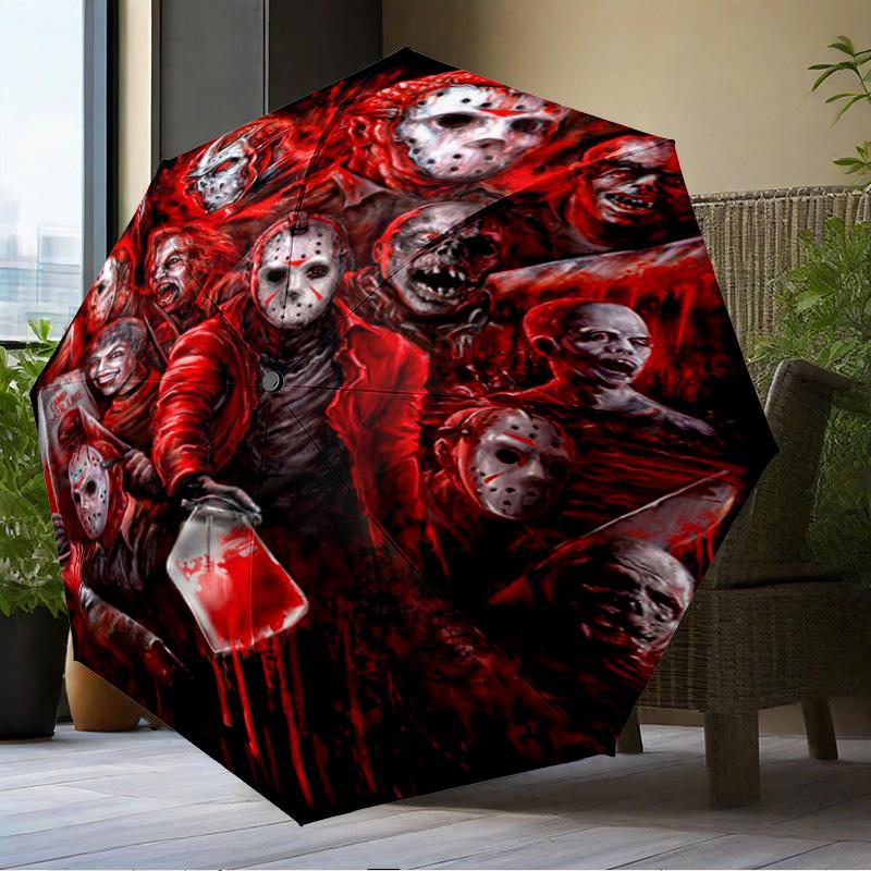 Horror Movie Characters Umbrella Folding umbrella, automatic umbrella 8-Frame for Travel, camping Use Gift for Halloween Christmas