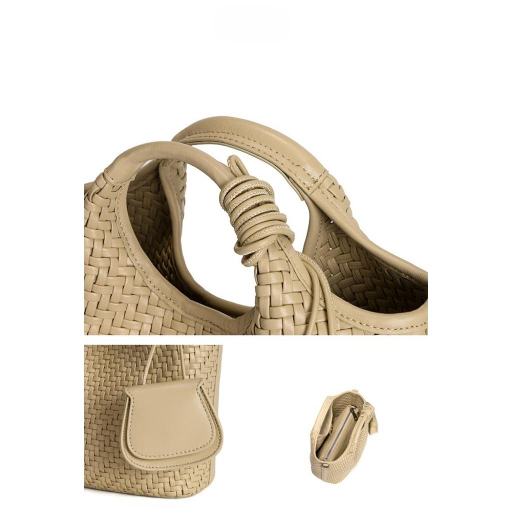 Retro fashion hand-woven bag large capacity commuting temperament portable tote bag high sense sheepskin mother bag women