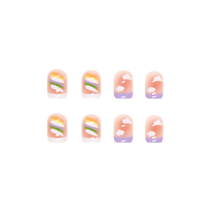 24 Pcs Cute Nail Art Wear Nail Art Summer Nail Art Tablets Children's Fun Lively Candy Gradually Change Ice Transparent Fake Nails Colorful Summer