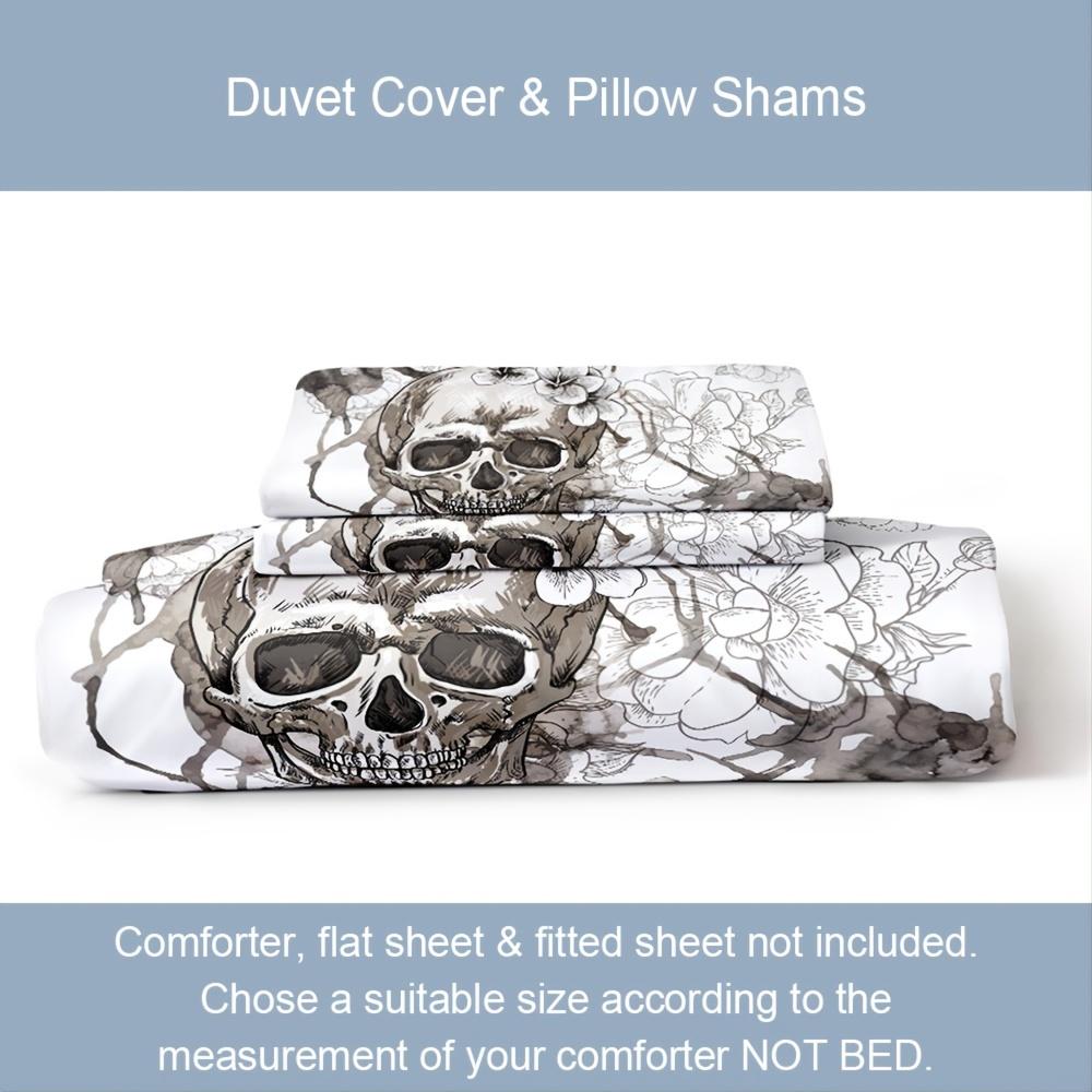 Totenkopf-Bettbezug-Set, Queen-Size-Skelett/Paisley-Blumenmuster, luxuriöses, weiches Bettwäsche-Set, Bettdeckenbezug (1 Bettbezug + 2 Kissenbezüge)