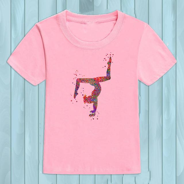 Gymnast Dancer T-Shirt Femme Watercolor Rainbow Gymnastics Art Tshirt Girls Summer Kids Tees Shirt Tops Child Streetwear Hipster