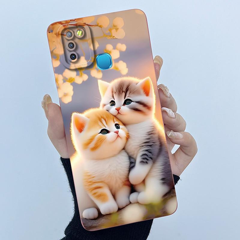 For Infinix Hot 10 Lite Smart 5 Hot 11 G37 10S 10T 10i Case Lovely Cartoon Cat Liquid Silicone Soft Shockproof Back Cover Capa