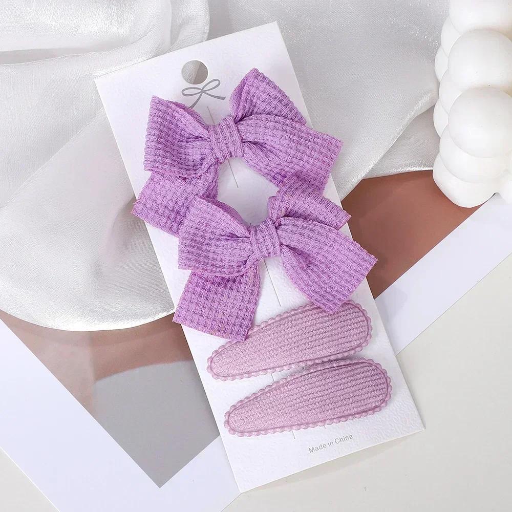 RAINBOW BOWS 4Pcs/Set Solid Bowknot BB Hair Clips Set for Girls New Handmade Hairpin Barrettes Headwear Kids Hair Accessories