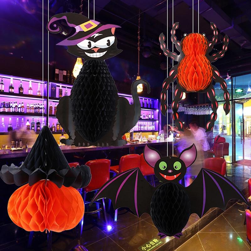 Pumpkin Lantern Halloween Decoration Children Diy Material Kit Hanging Paper Honeycomb Lantern Festival Atmosphere Handcrafts