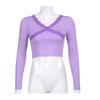 Women's Lace Ribbed Knit Long Sleeve T-shirt, Solid Color Bodycon Cropped Top, Streetwear Fashion