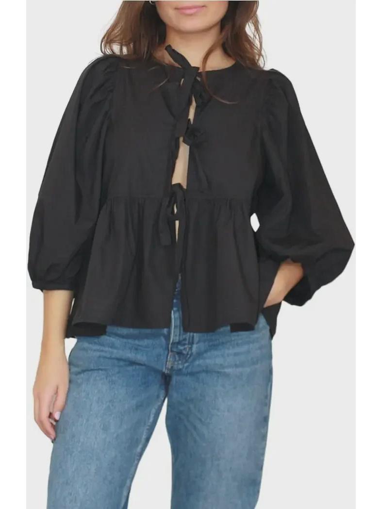 

Бэби-долл с леопардовым принтом, завязывающейся спереди оборкой и рукавами-фонариками 3/4 XL