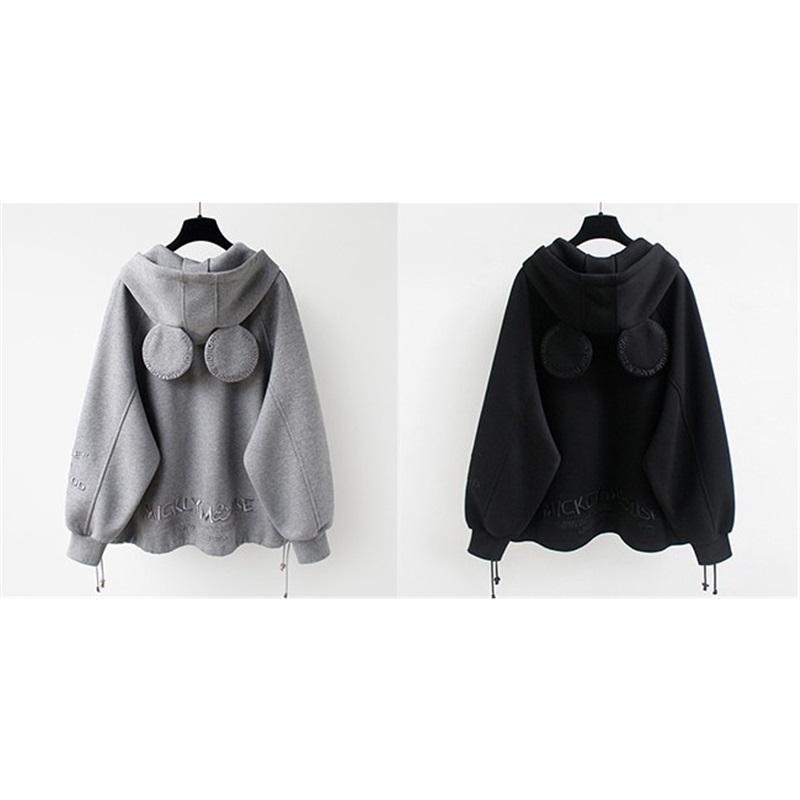 Mid Length Mickey Ear Hoodie Women's Casual Spring Autumn Longline Hooded Top
