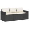 VidaXL Garden Sofa with Cushions 3-Seater Black Wicker, Outdoor Sofa, 3-Seater Garden Sofa, Sofa 366340