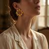 Stainless Steel Floral Wreath Earrings Waterproof Women Earrings Trendy Flower Circle Studs  Gift