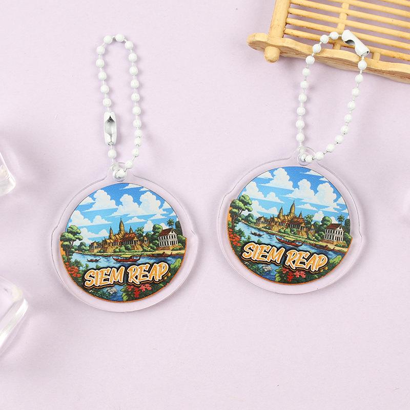 Iconic Landmark Acrylic Keychain Pendant - National Style Architecture Commemorative Souvenir