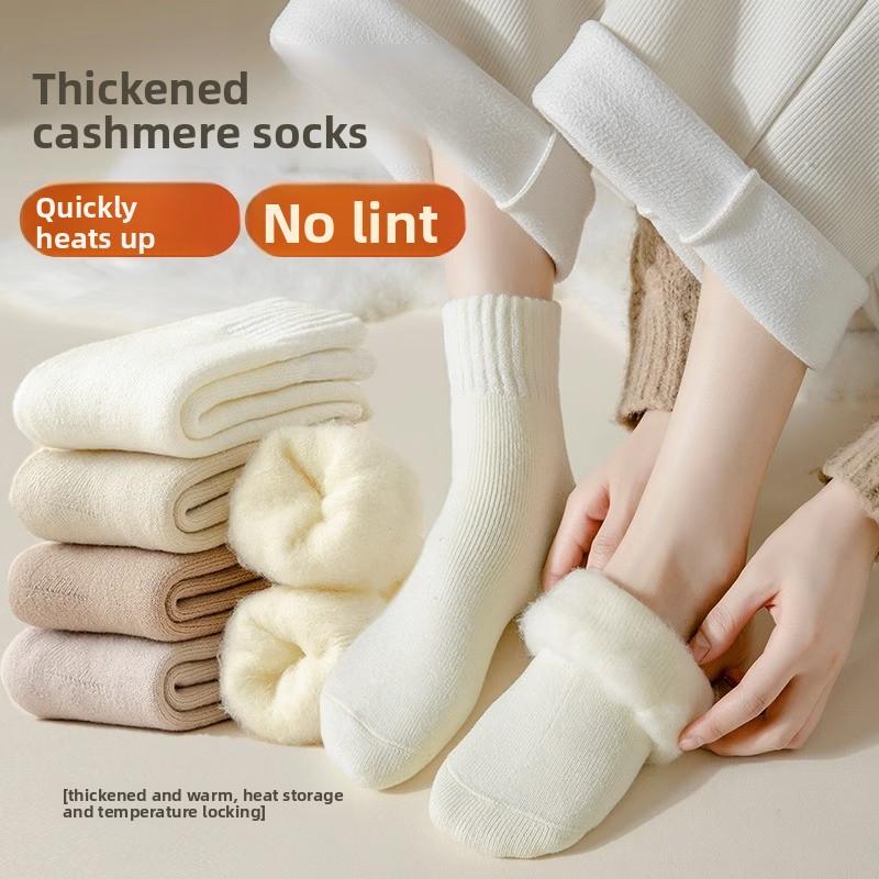 Women's Autumn and Winter Cashmere Mid-calf Warm Fleece Thickened Plush Long Calf Postpartum Socks Floor Sleeping Wool Long Socks