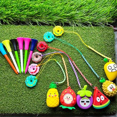 Plastic Anti Lost Golf Tee Hanger Donut Design Golf Tee Ring with Strap Cartoon Fruit Design Tee Loss Prevention Golf Accessory for Men Women