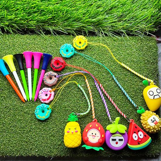 Plastic Anti Lost Golf Tee Hanger Donut Design Golf Tee Ring with Strap Cartoon Fruit Design Tee Loss Prevention Golf Accessory for Men Women