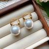 Gold Color Pearl Studs Hoop Earrings for Women Gold Color Eardrop Minimalist Hoops Wedding Fashion Jewelry Dropshipping