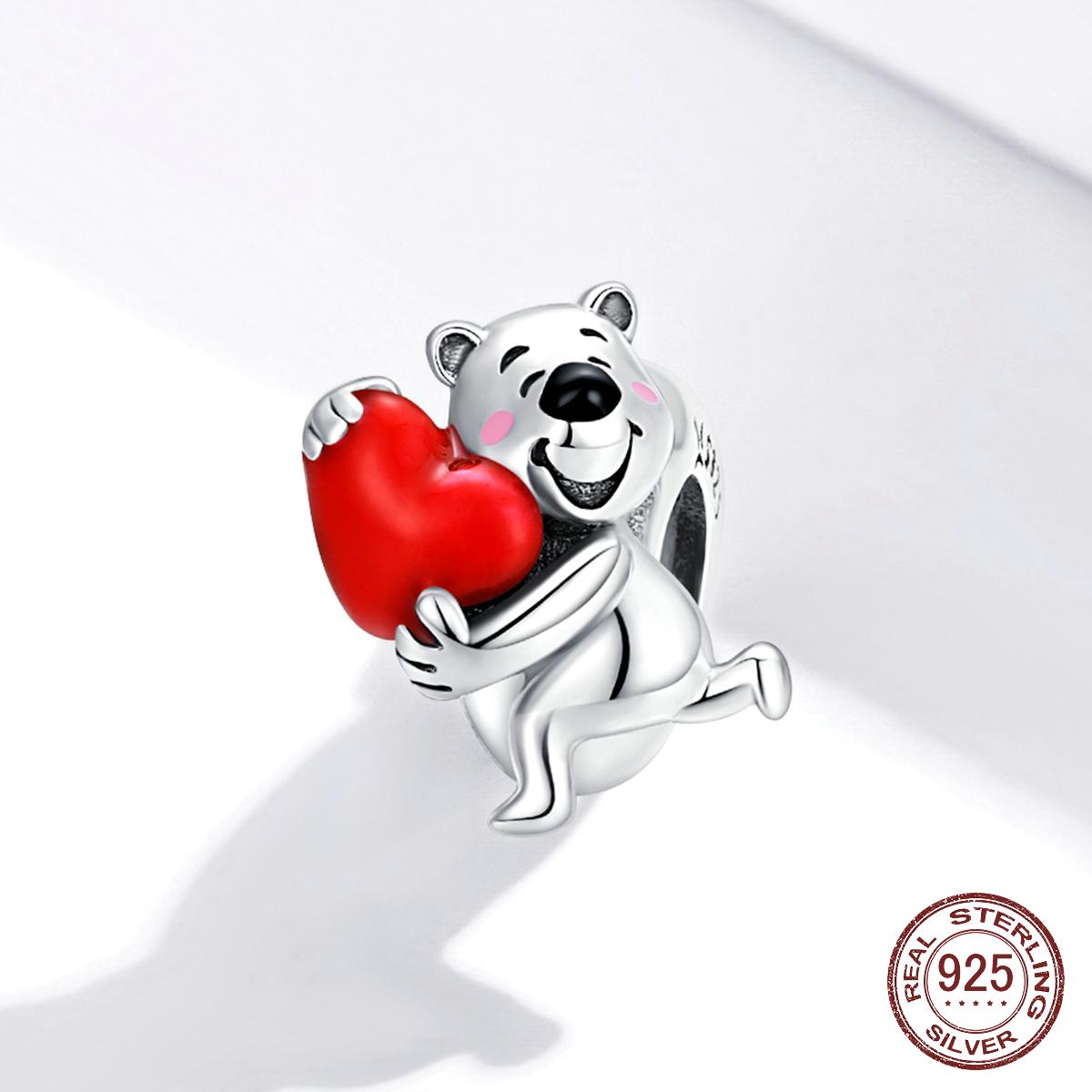 

925 стерлингового серебра Белый медведь с сердцем Бусины для женщин Ювелирные изделия Изготовление шарма подходит для оригинального браслета или браслета