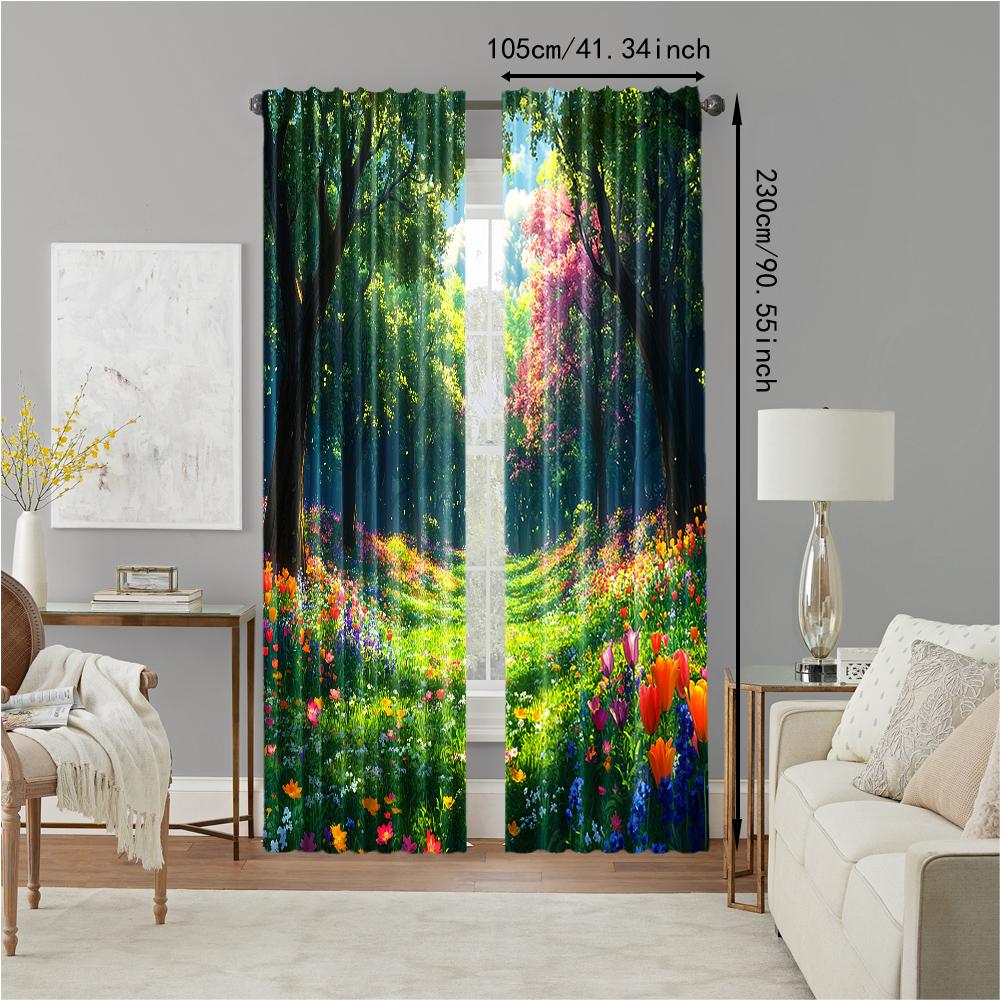2 pcs, versatile polyester transparent curtains for home decoration Spring Flower for use in bedrooms and living rooms