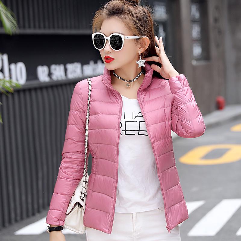Female Warm Down Jacket Women's Light Down Jacket Short Slim Stand Collar Coat