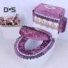 Flannel Toilet Tank Cover Ultra Plush Toilet Lid Cover with Side Pockets Lace Trim Easy Installation Warm Washable Toilet Seat Cushion