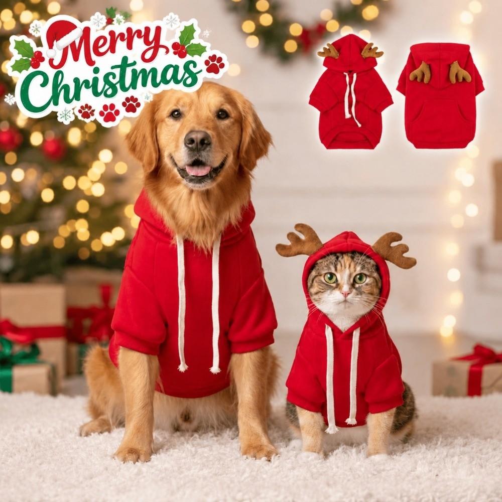 With Pockets Pet Elk Cosplay Costume Thickened Fleece Lining Cat Christmas Costume for Dog Cat