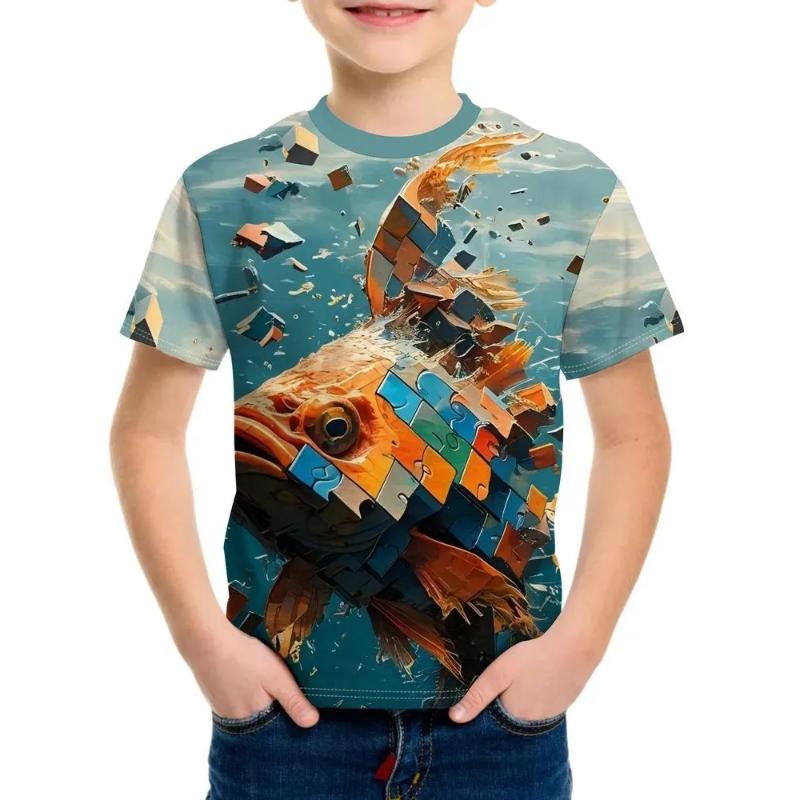 Fashion Men s Children s Clothing Crew Neck Short Sleeve 3D Casual Color Printing Casual Short Sleeve Crew Neck T-Shirt 110