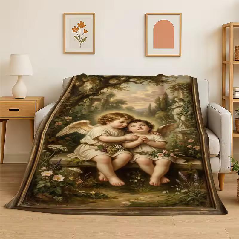 Belot Angel Cute Cupid Cartoon Flannel Blanket Soft Warm Throw Blanket for Bedroom Living Room Bed Travel Camping Picnic Cover
