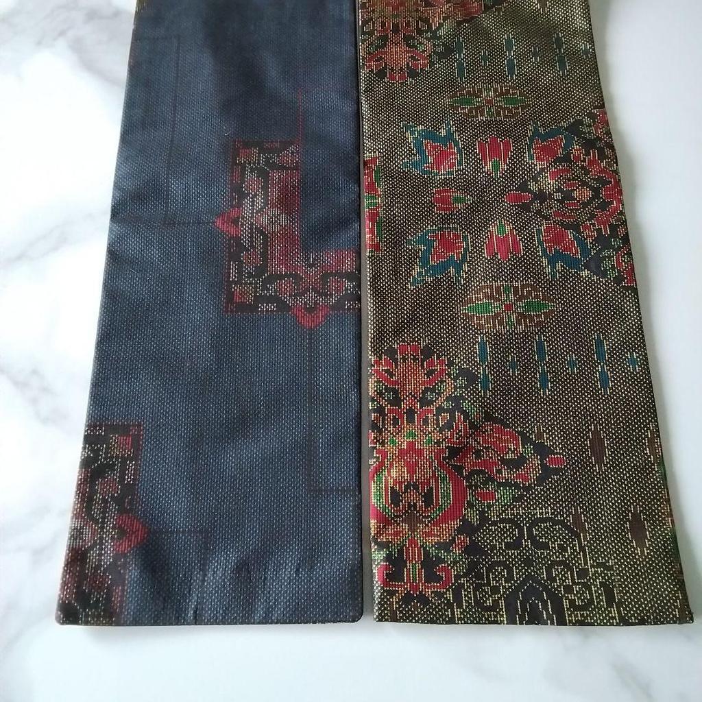 Used Pure silk, Oshima Tsumugi remake, reversible half-width obi, Mikawa obi core, long half-width obi, one-of-a-kind item