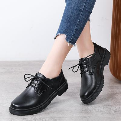 Platform Loafers Single Shoes British Style Small Leather Shoes Spring Thick Heel Lace-Up College Shoes Women