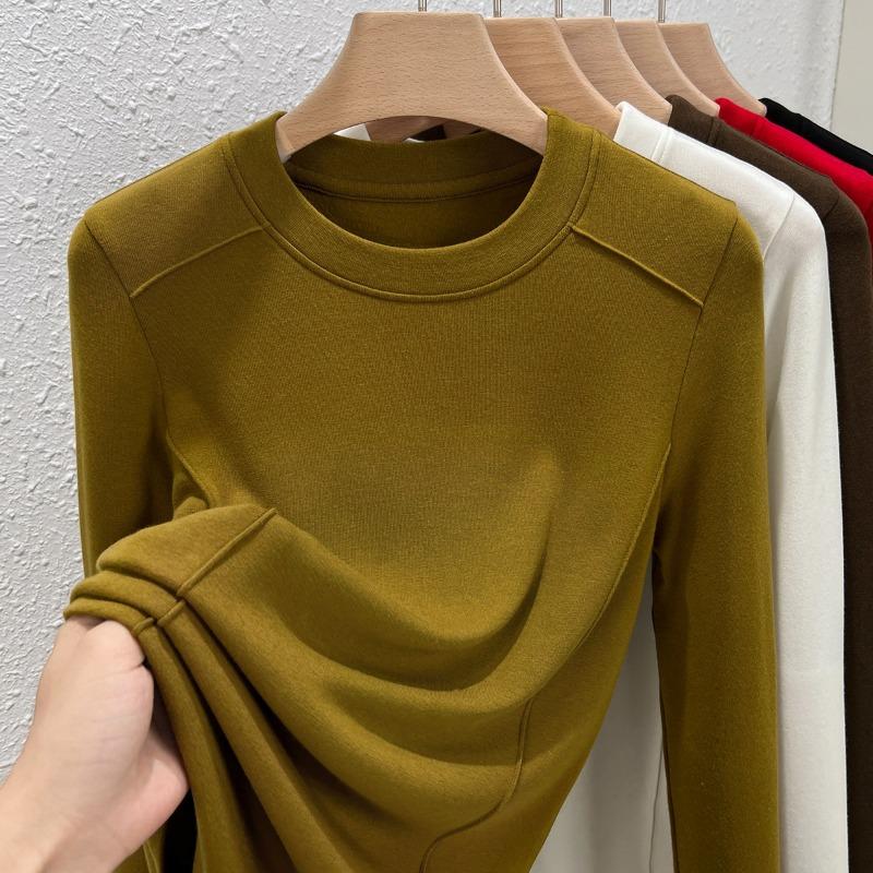 White Long-sleeved T-shirt Spring and Summer New Modal Cotton Inner Bottoming Shirt Fishbone Design Top