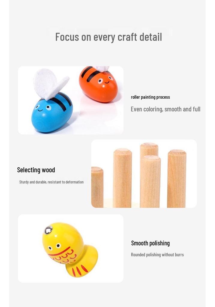 Three-in-One Wooden Fishing Bee Game: Educational Geometric Shape Matching Toy for Children