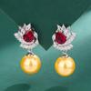 Jewelry high-end earrings inlaid with zircon pearl stud earrings imitation natural pearl earrings silver needles