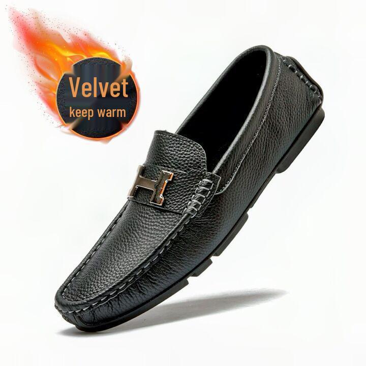 

Мужские зимние ботинки-бобы - Натуральная кожа, Вельветовая подкладка, Универсальные, Хлопковые лоферы на мягкой подошве, Корейский стиль. Size 43