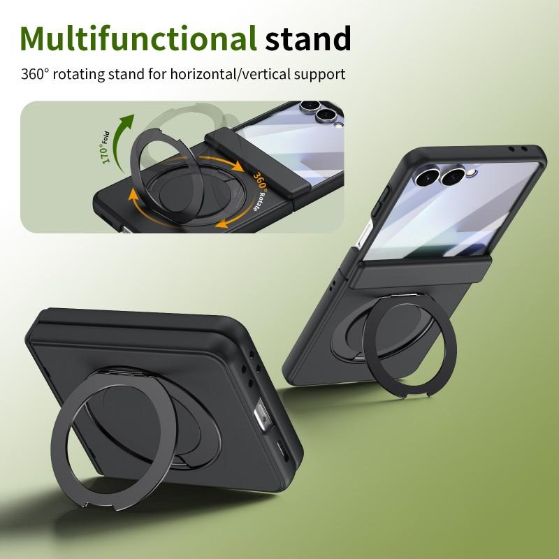 Per custodia Samsung Galaxy Z Flip 7 6 5 con vetro temperato, supporto rotante in lega magnetica, resistente alle impronte digitali