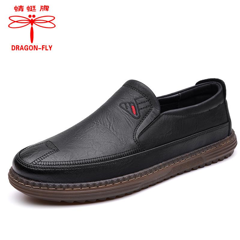 

Мужская обувь бренда Hy Dragonfly, новая осенняя кожаная повседневная обувь с мягкой подошвой, мужская однопедальная универсальная дышащая обувь для папы 45 чёрный