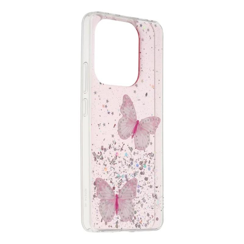 For Xiaomi Redmi Note 14 4G (163.25x76.55x8.16mm) TPU Case WANLONFENG AW Series PVC Butterfly Epoxy Phone Cover with HD Film