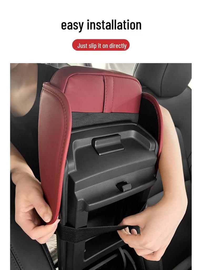 Multifunctional Leather Car Armrest Pad with Storage, Cup Holder, and Protective Cover