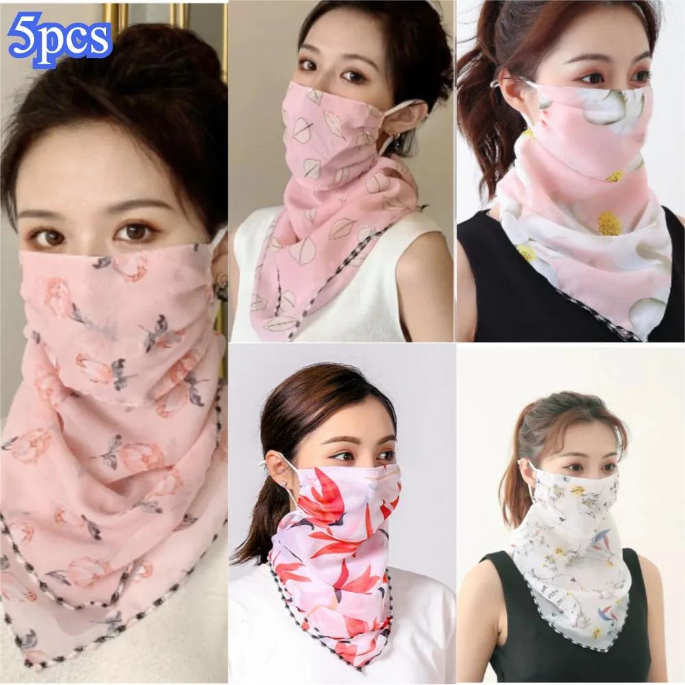 5pcs New Windproof Veil Ice Silk Breathable Face Protection Triangle Silk Scarf Sun Protection UV Loop Neck Scarf Thin Outdoor