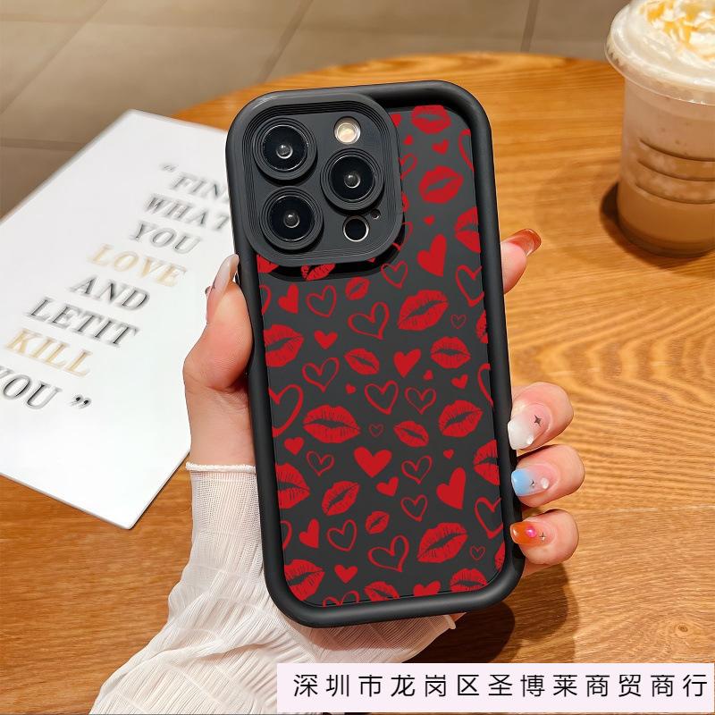 Red love lip print applies to Apple 17promax mobile phone case iPhone17/16/15 airbag 14 anti-drop 13