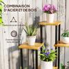 7-Tier Plant Stand for Indoor and Outdoor, Plant Shelf In Steel and Wood, Natural Wood