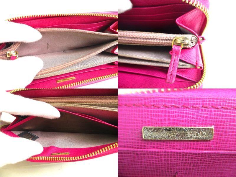 Authentic FENDI Zucca Khaki Canvas Shocking Pink Leather Round Zip Long Wallet #a221  Refurbished