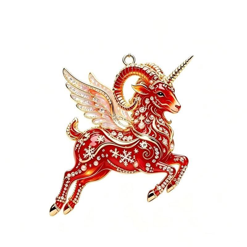 2D Flat Goat Hanging Ornament Acrylic Shining Goat Pendant Simulation Artificial Rhinestone Christmas Tree Ornament Bag Charms