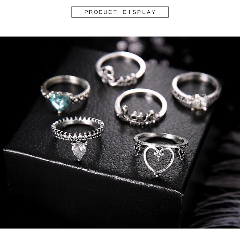 Set Of 8 Boho Blue Knuckle Rings - Heart Diamond Artifical - Thumb Stack Rings